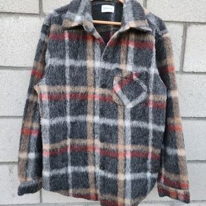 Gray Plaid Button-Up Jacket